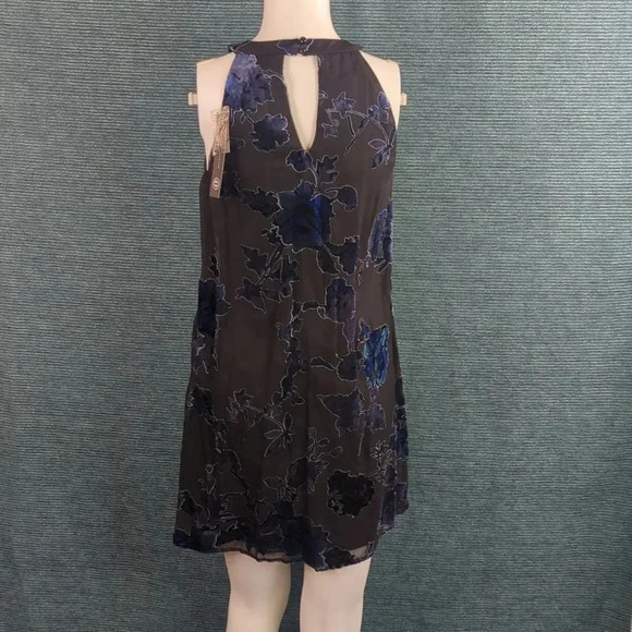 As U Wish Gigi Trapeze Swing Dress, Burned Out Velvet Blue On Black - Picture 7 of 14
